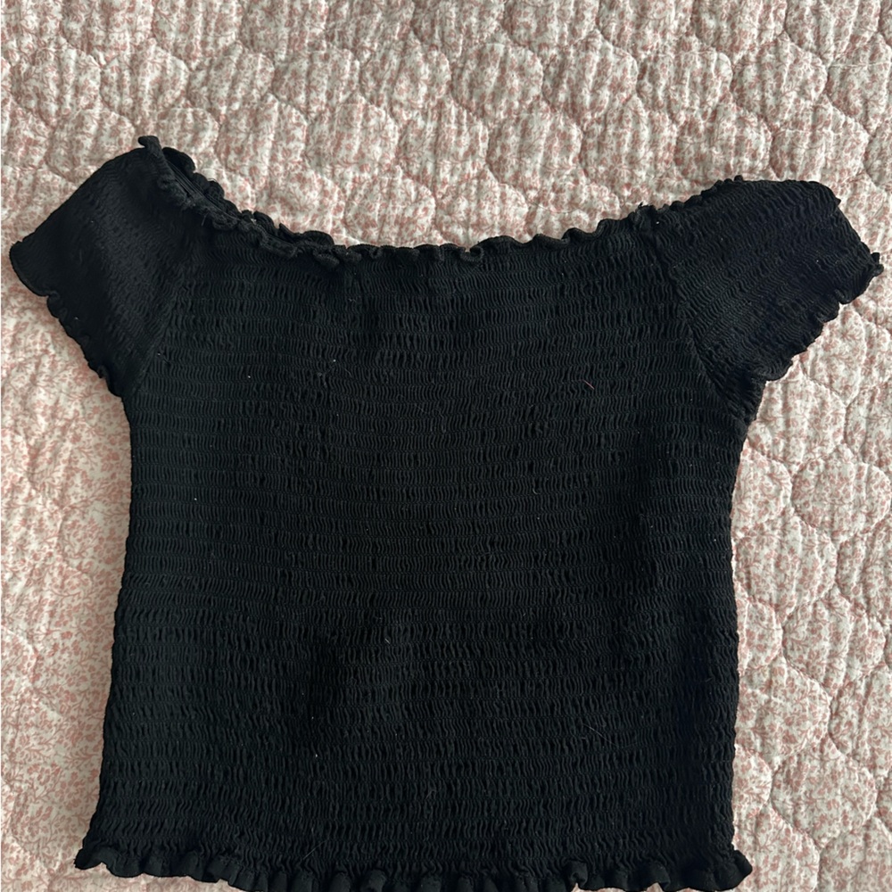 Brandy Melville Ribbed Black Off the Shoulder Top